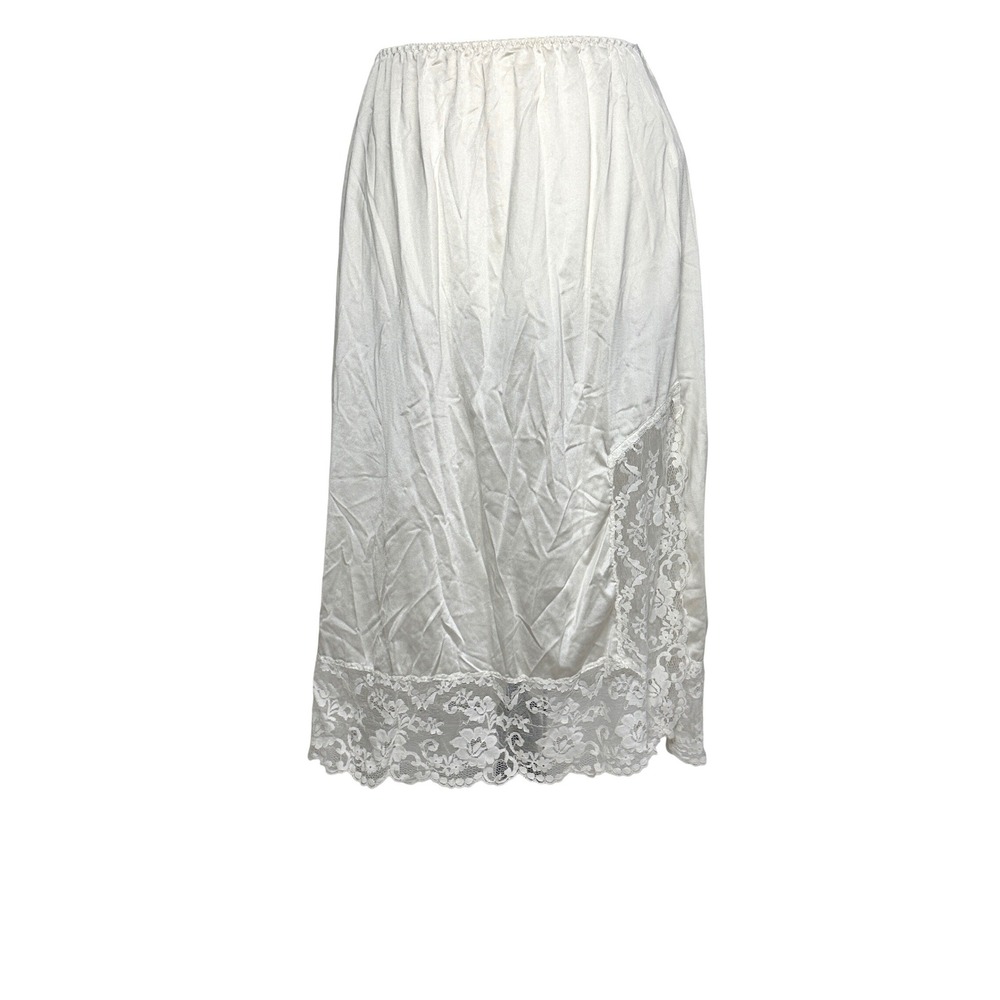 VTG White Lace Half Slip Skirt Medium Side Slit Bridal Coquette Angel Balletcore